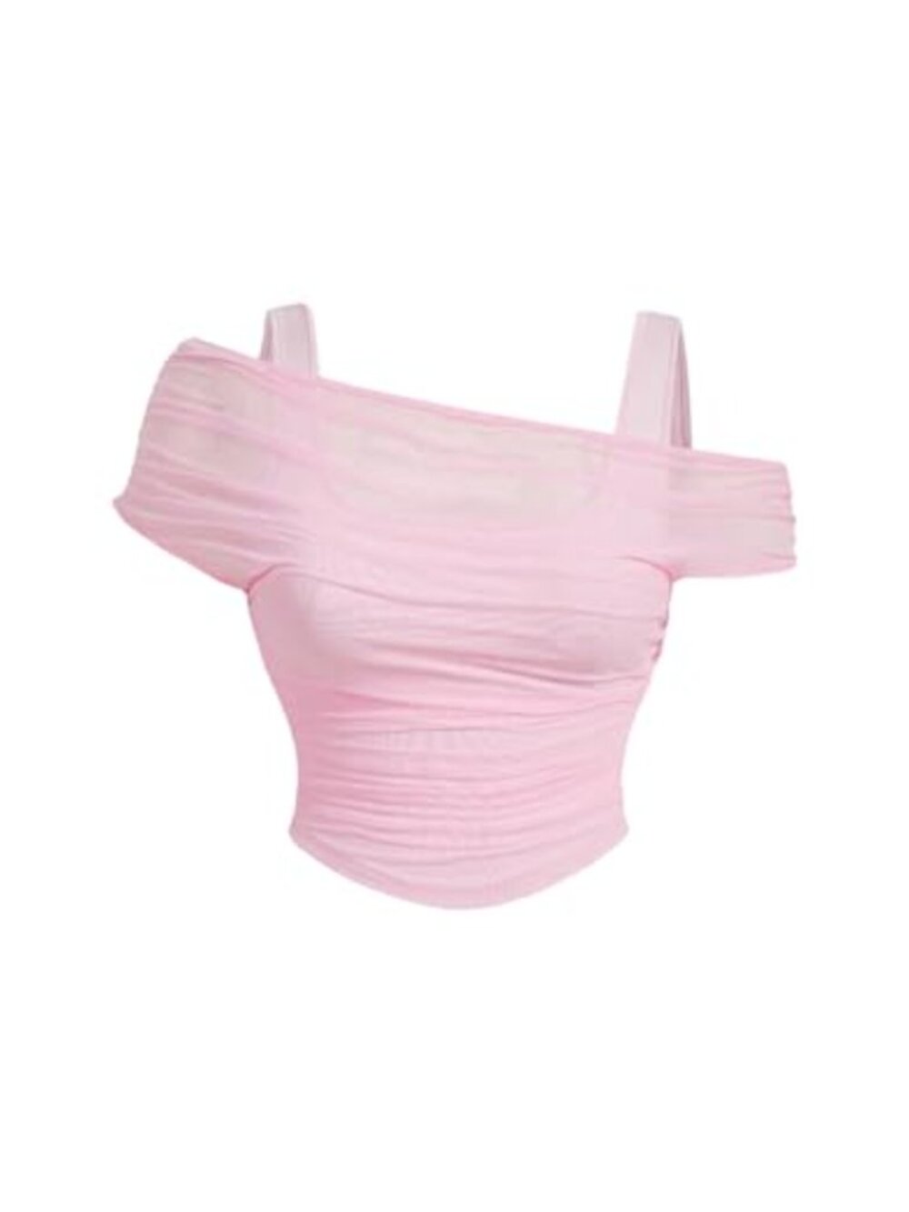Plus Size Mesh Ruched T-Shirt Asymmetrical Neck Short Sleeve Summer Top